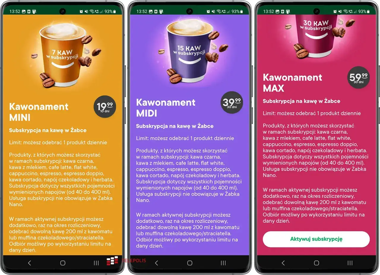 Aplikacja Żappka, ekran Kawonament